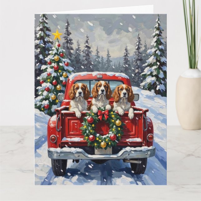 Tarjeta Cavalier King Charles Spaniel Christmas Red Truck (Anverso)