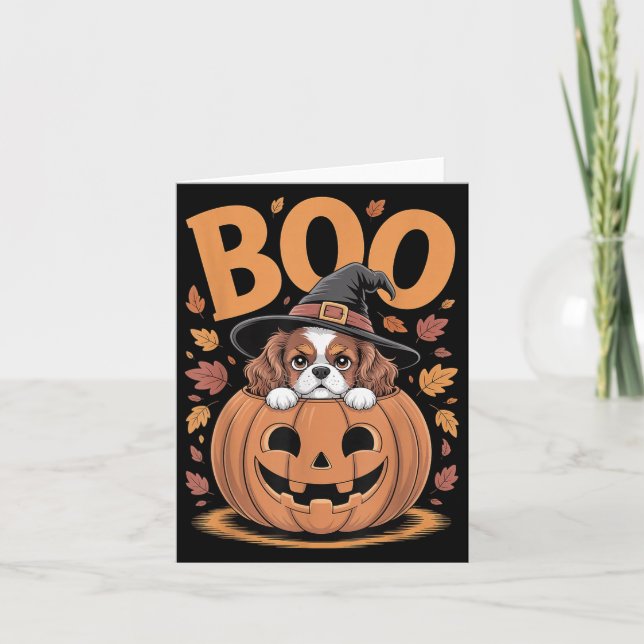 Tarjeta Cavalier King Charles Spaniel de Halloween de cala (Anverso)