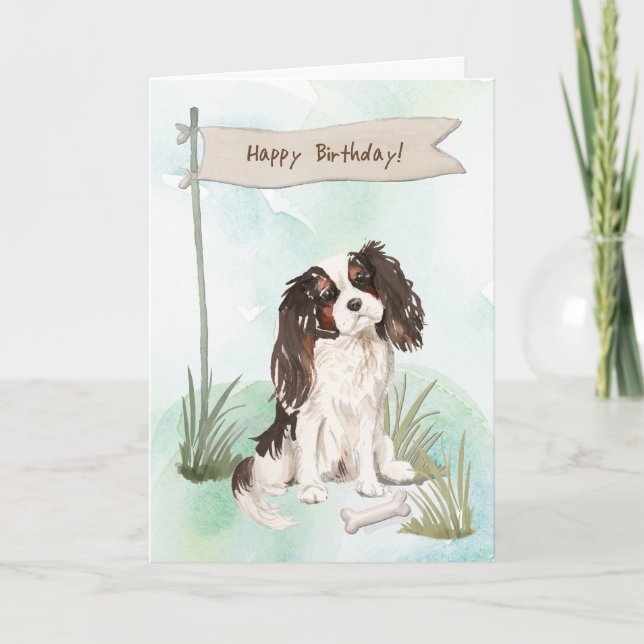 Tarjeta Cavalier King Charles Spaniel Dog Bajo Cumpleaños (Anverso)