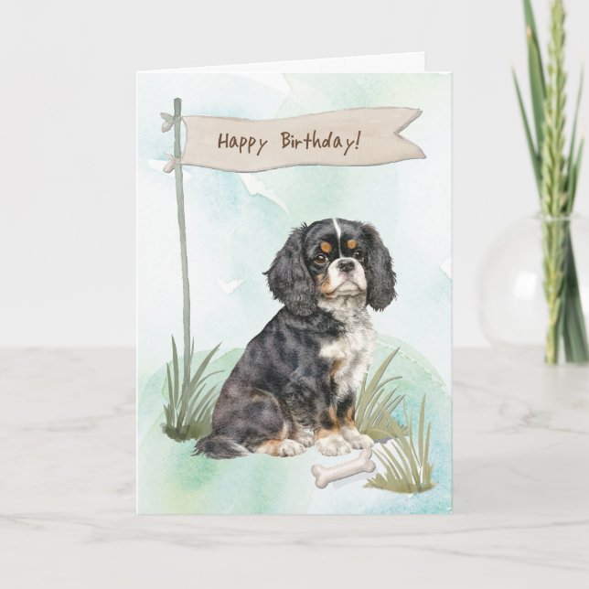 Tarjeta Cavalier King Charles Spaniel Dog Bajo Cumpleaños (Anverso)