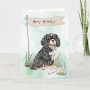 Tarjeta Cavalier King Charles Spaniel Dog Bajo Cumpleaños