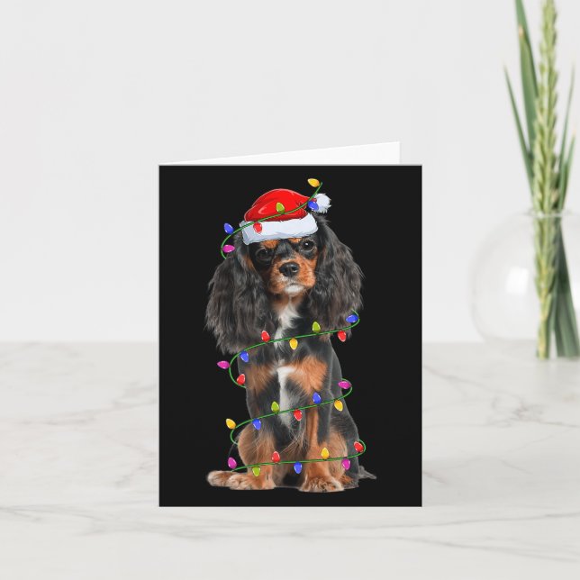 Tarjeta Cavalier King Charles Spaniel Dog Christmas Lights (Anverso)