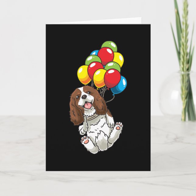 Tarjeta Cavalier King Charles Spaniel Dog con balones (Anverso)