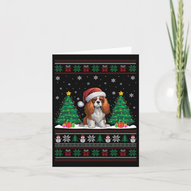 Tarjeta Cavalier King Charles Spaniel Dog Xmas Tree Luces (Anverso)