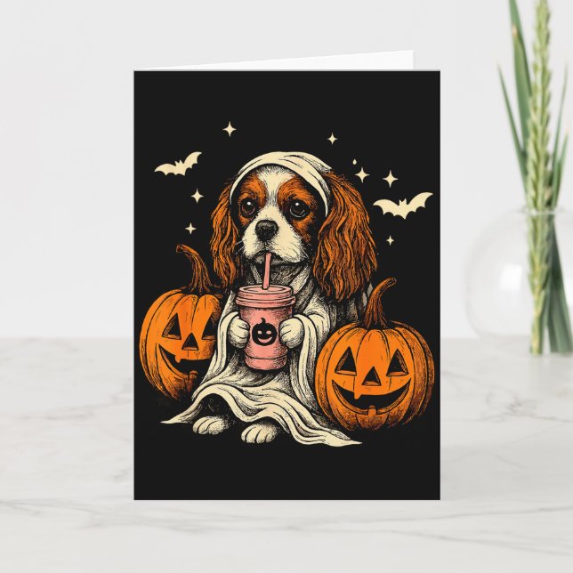 Tarjeta Cavalier King Charles Spaniel Ghost Halloween Cava (Anverso)