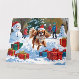 Tarjeta Cavalier King Charles Spaniel Nieve con Navidad 