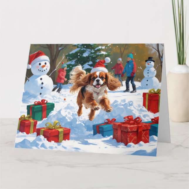 Tarjeta Cavalier King Charles Spaniel Nieve con Navidad  (Anverso)