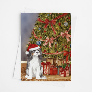 Tarjeta Cavalier King Charles Spaniel Tri Navidades de col