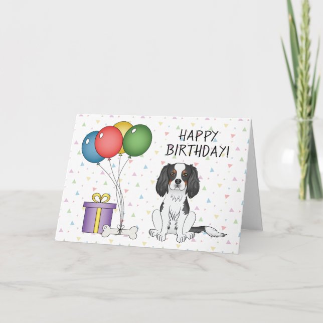 Tarjeta Cavalier King Charles Spaniel Tricolor - Cumpleaño (Anverso)