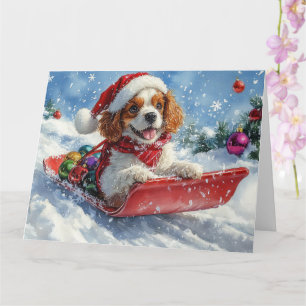 Tarjeta Cavalier King Charles Spaniel Trineo de Navidad