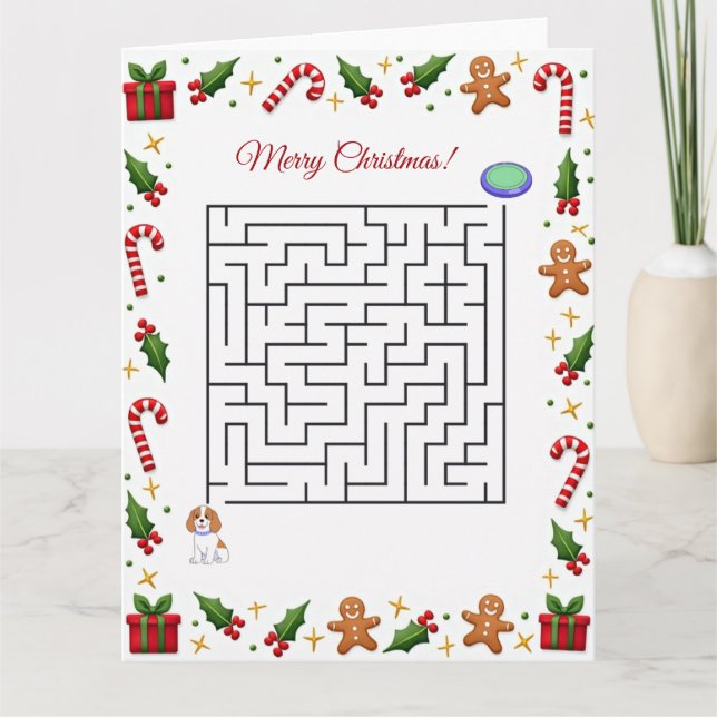 Tarjeta Cavalier King Christmas Maze Puzzle Holiday (Anverso)