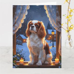 Tarjeta Cavalier King con vacaciones de Navidades alumbrad
