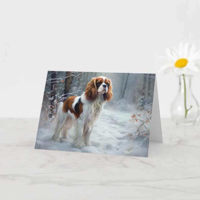 Tarjeta Cavalier King Deja que nieve Navidad Cepillado  (Planta pequeña)