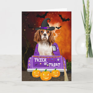 Tarjeta Cavalier King Dog en Camión de Halloween
