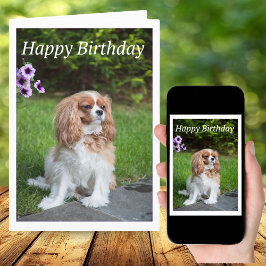 Tarjeta Cavalier King Spaniel Happy Birday Flowers