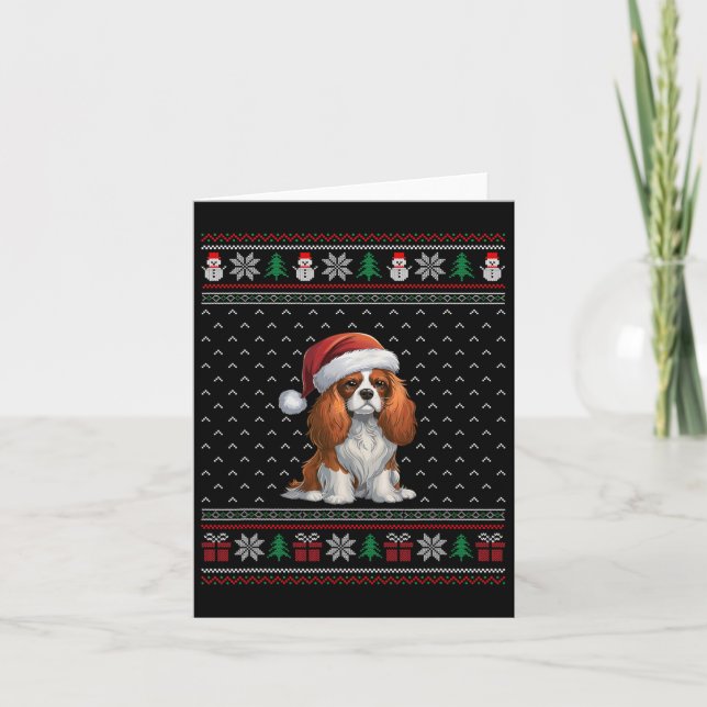 Tarjeta Cavalier Rey Charles Spaniel Perro con Santa Ha (Anverso)