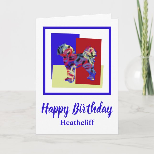 Tarjeta Cavapoo Dog Silhouette rojo azul amarillo cumpleañ (Anverso)
