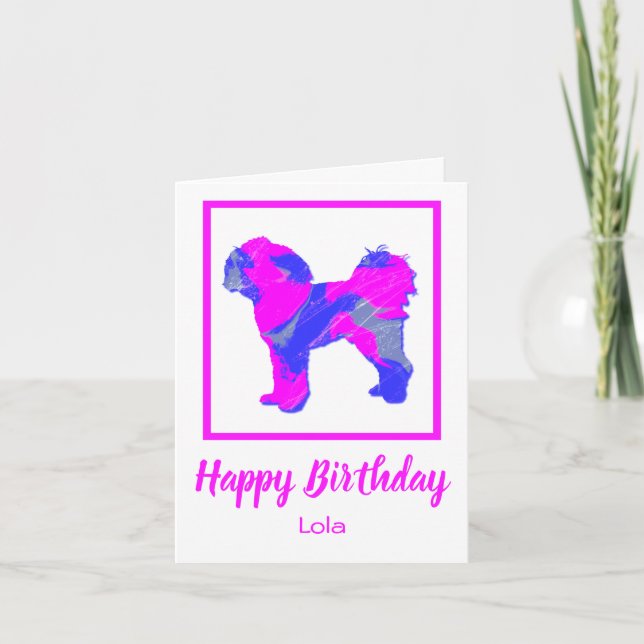Tarjeta Cavapoo Silhouette Pink Dog Funny Birday Card (Anverso)