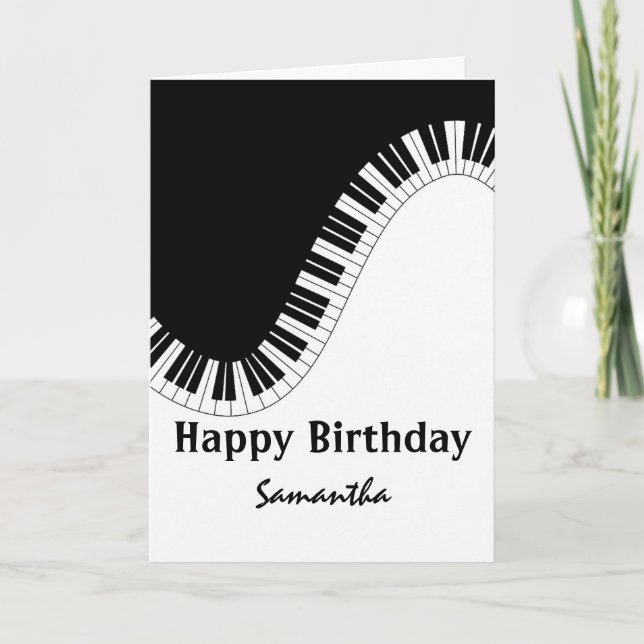 Tarjeta Cayos de piano blanco y negro Feliz cumpleaños (Anverso)