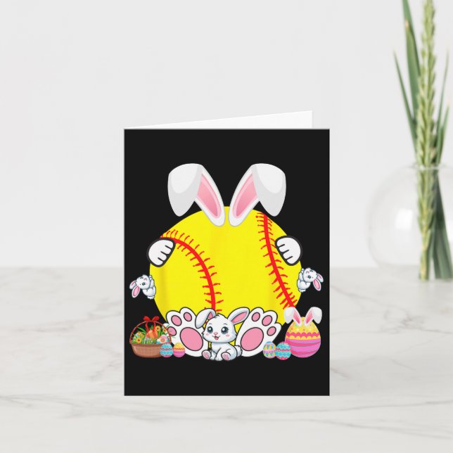 Tarjeta Caza de fans de Bunny Softball Ball Costume Easter (Anverso)