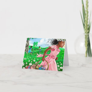 Tarjeta Caza de huevos de Pascua de niñas africanas lindas