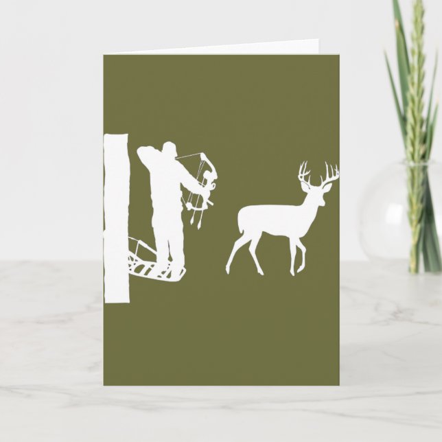Tarjeta Cazador de bolas en Treestand Shooting Deer (Anverso)