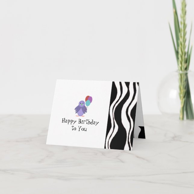 Tarjeta Cebra a rayas con pájaro y globos (Anverso)