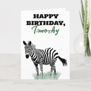 Tarjeta Cebra blanca y negra en el cumpleaños de la hierba
