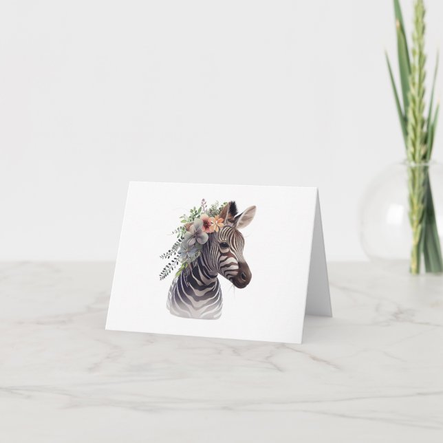 Tarjeta Cebra de bebé con flores en BLANCO (Anverso)
