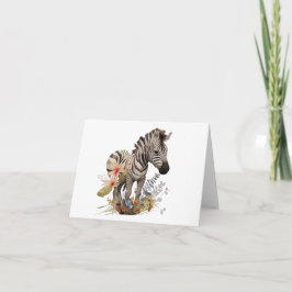 Tarjeta Cebra de bebé con muchas flores en blanco