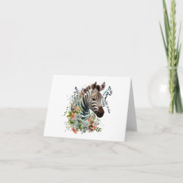 Tarjeta Cebra dulce con muchas flores en blanco