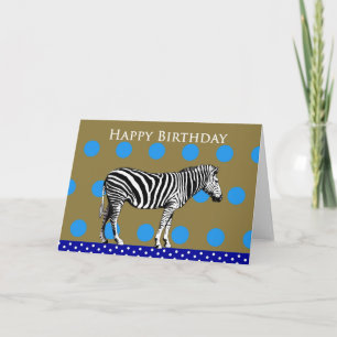 Tarjeta Cebra en un fondo manchado, feliz cumpleaños