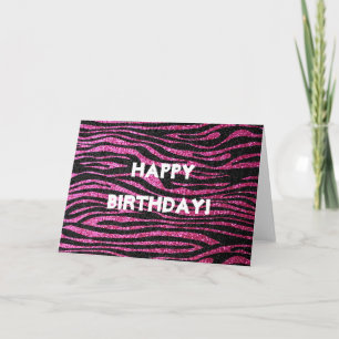 Tarjeta Cebra rosa y negra (falso purpurina) feliz cumplea