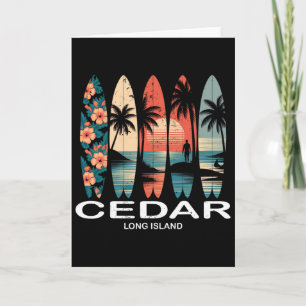 Tarjeta Cedar Beach Long Island Tabla de surf Surfing Retr