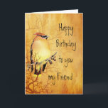 Tarjeta Cedar Waxwing Watercolor Friend Birday Card<br><div class="desc">Cálida pintura de acuarela de cobre de un Cedar Waxwing Bird l Birthday para tu Amigo</div>