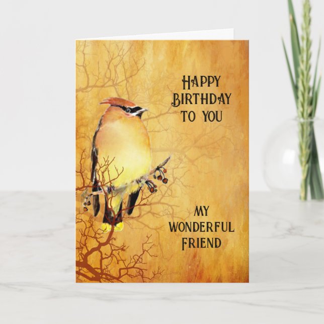 Tarjeta Cedar Waxwing Watercolor Maravilloso Amigo Cumplea (Anverso)