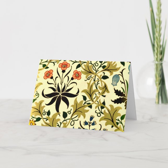 Tarjeta Celadina, patrón de William Morris vintage, (Anverso)