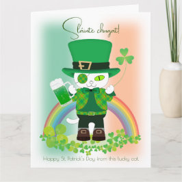 Tarjeta Celebra el Día de San Patricio con un Gato Afortun