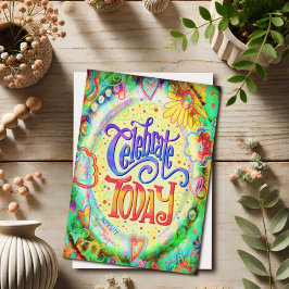 Tarjeta Celebra Hoy Floral Elegante Amarillo Tendencia