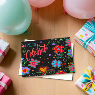 Tarjeta Celebra tu cumpleaños de moda floral negra
