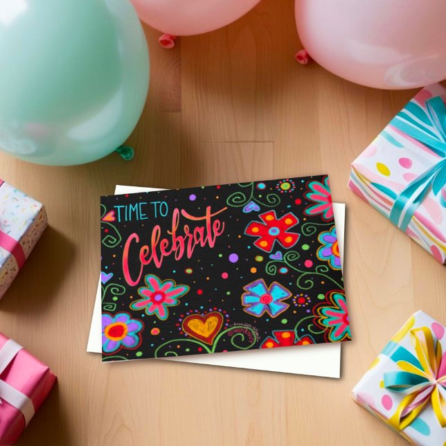 Tarjeta Celebra tu cumpleaños de moda floral negra (Subido por el creador)