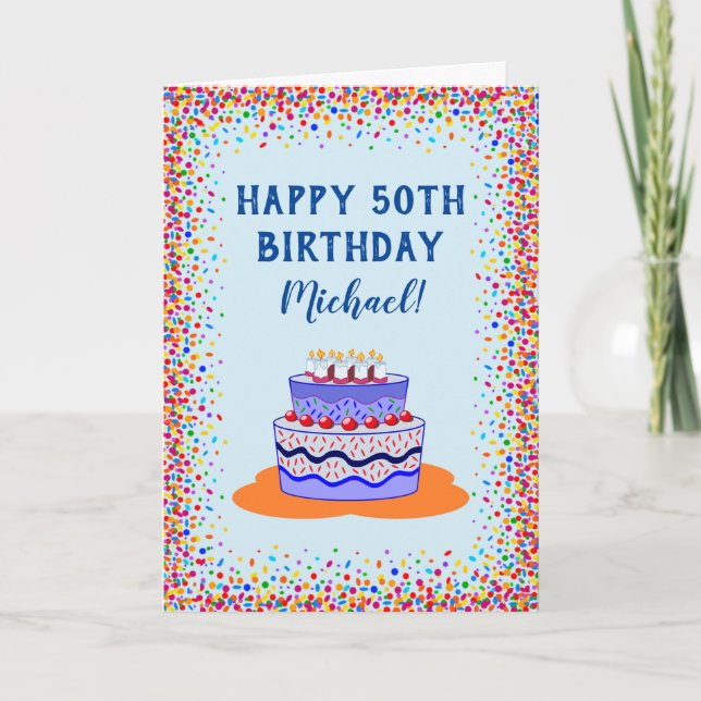 Tarjeta Celebración colorida del pastel azul de cumpleaños (Anverso)