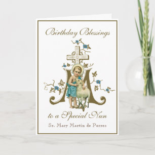 Tarjeta Celebración Cumpleaños Monjas Bendiciones Virgen M