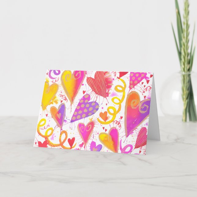 Tarjeta Celebración De Amor Corazones De Acuarela (Anverso)