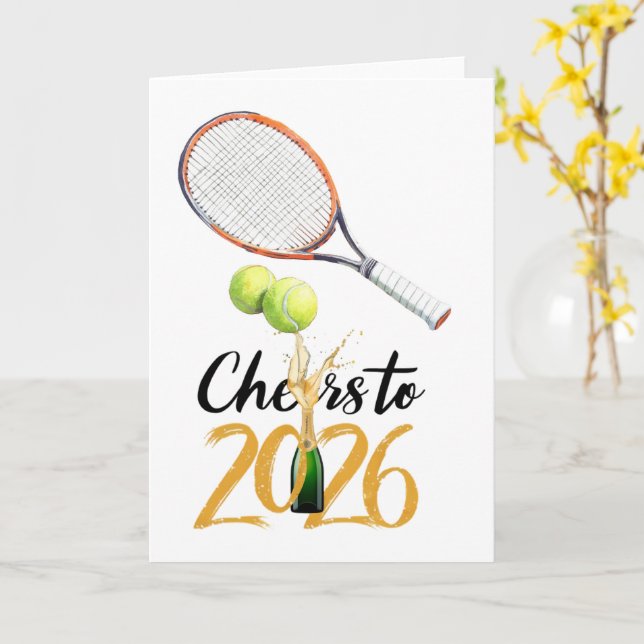 Tarjeta Celebración de Año Nuevo de Tenis 2026 (flor amarilla)