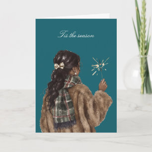 Tarjeta Celebración de bengalas de chica negra de Navidad