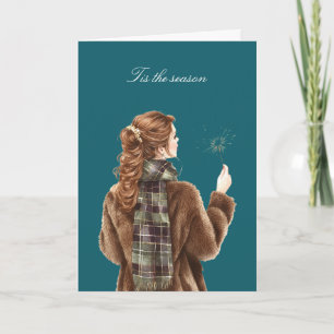 Tarjeta Celebración de bengalas de niña pelirroja de Navid