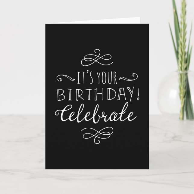 Tarjeta Celebración de cumpleaños blanco y negro (Anverso)