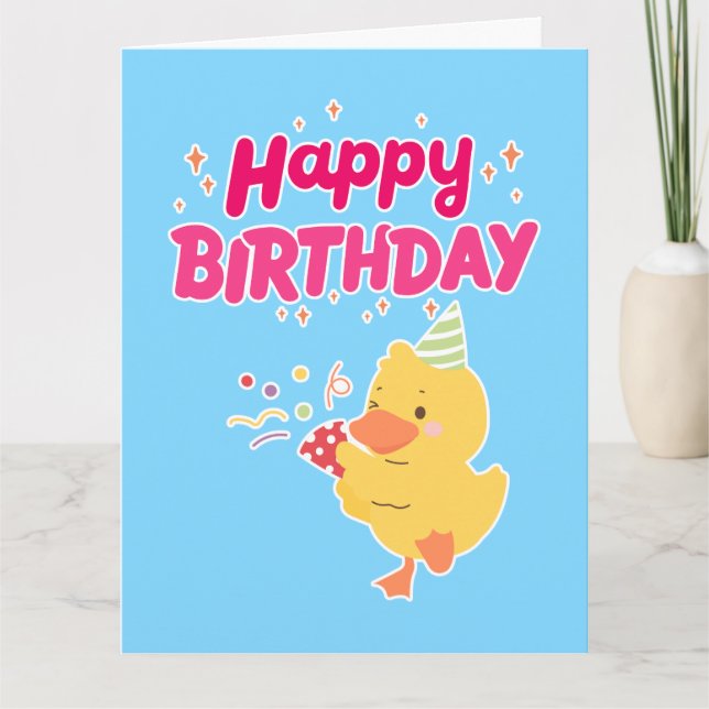Tarjeta Celebración de cumpleaños, chica Kawaii chicke (Anverso)