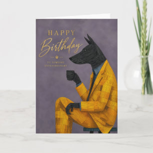 Tarjeta Celebración de cumpleaños con perro negro elegante